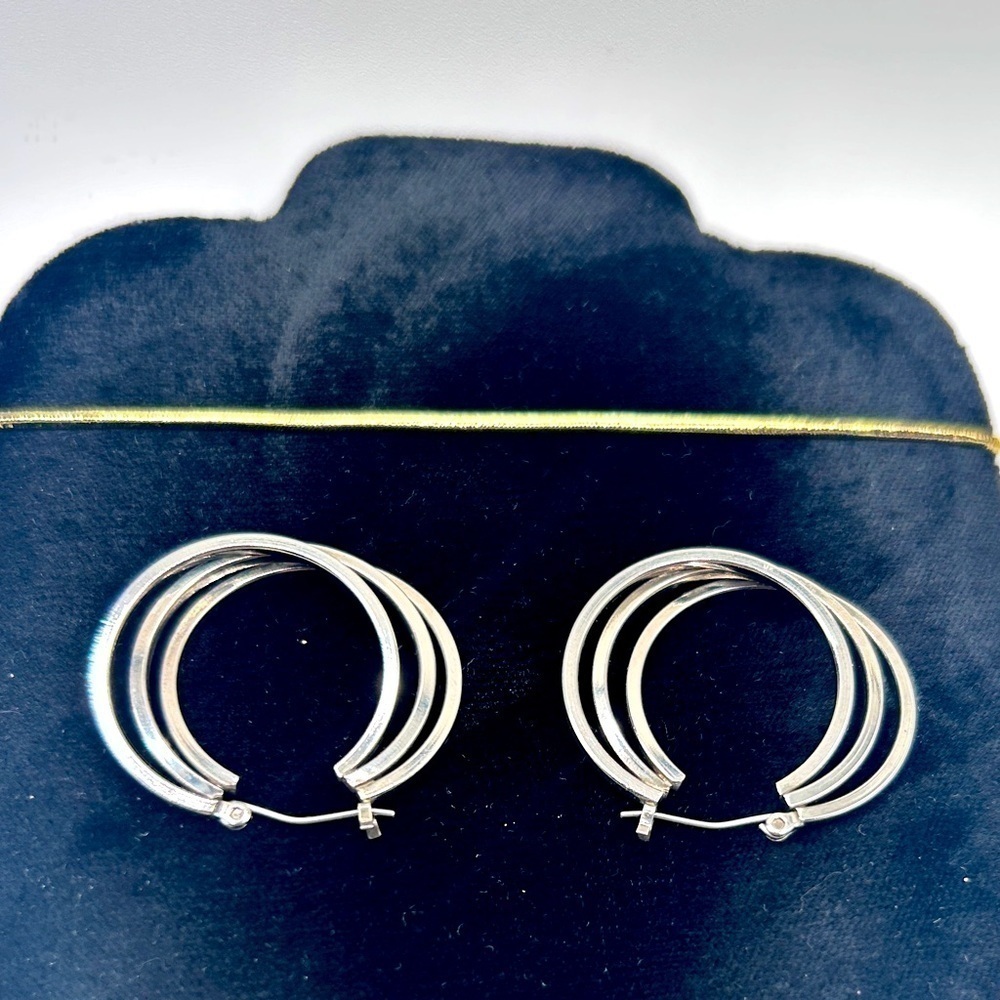 Vintage Triple Hoop Silver Steel Earrings 1990’s​​​​​​​​​​ - Picture 4 of 5